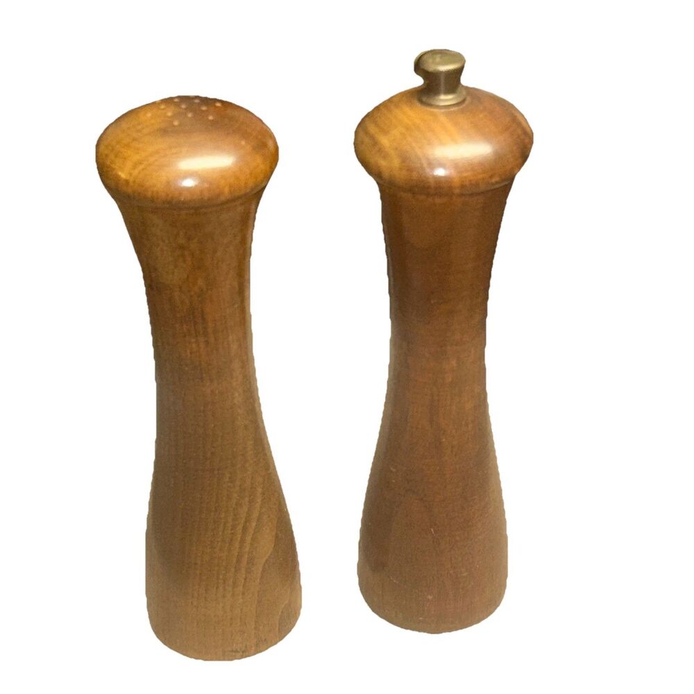 Vtg MCM Tre Spade Garantito Wooden Pepper Grinder Salt Shaker Made In Italy Wood